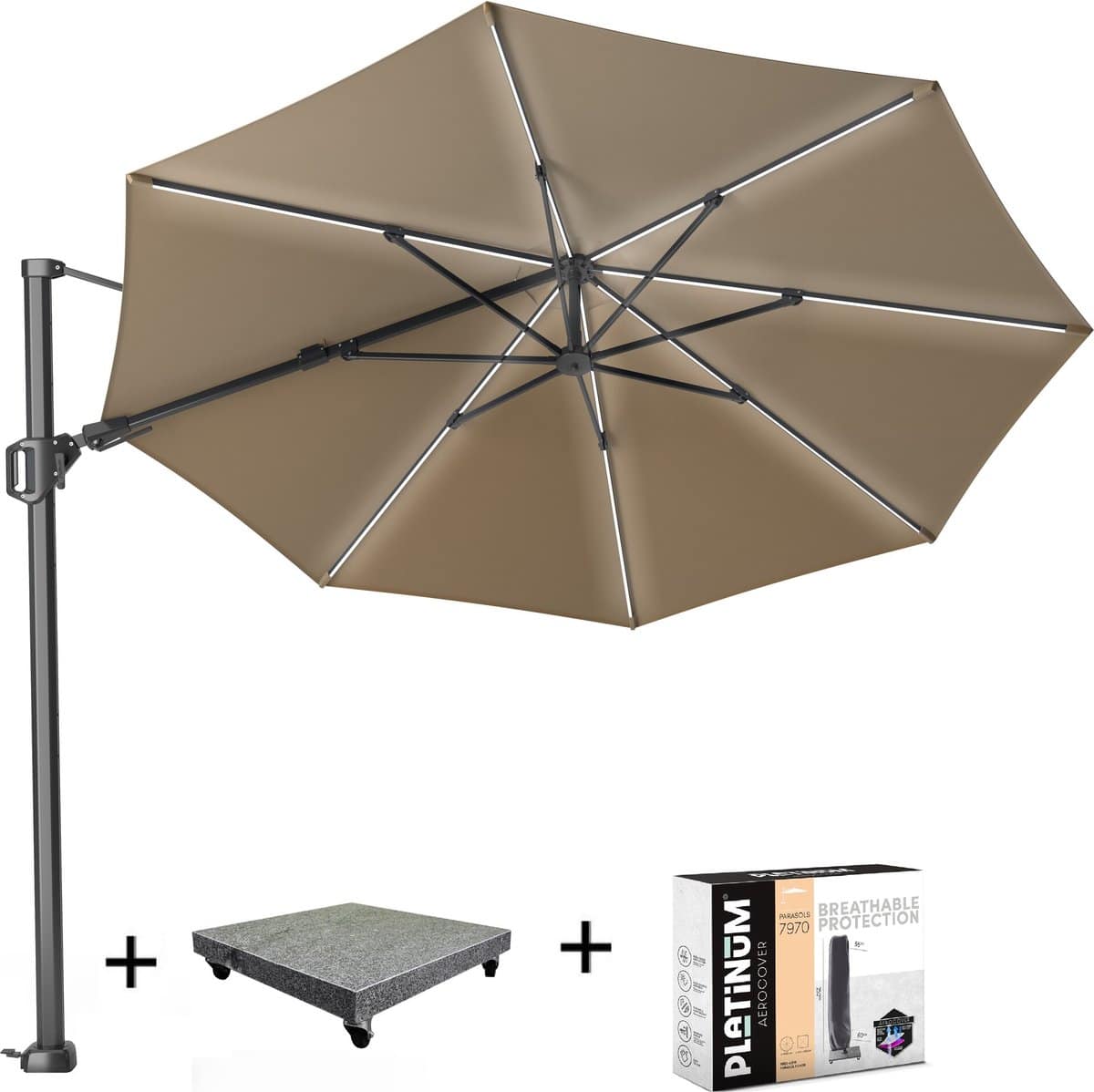 challenger t2 glow zweefparasol 350 cm rond taupe met 90kg