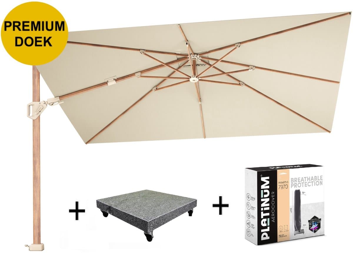 challenger t2 premium parasol 260×350 cm teak champagne met 90kg