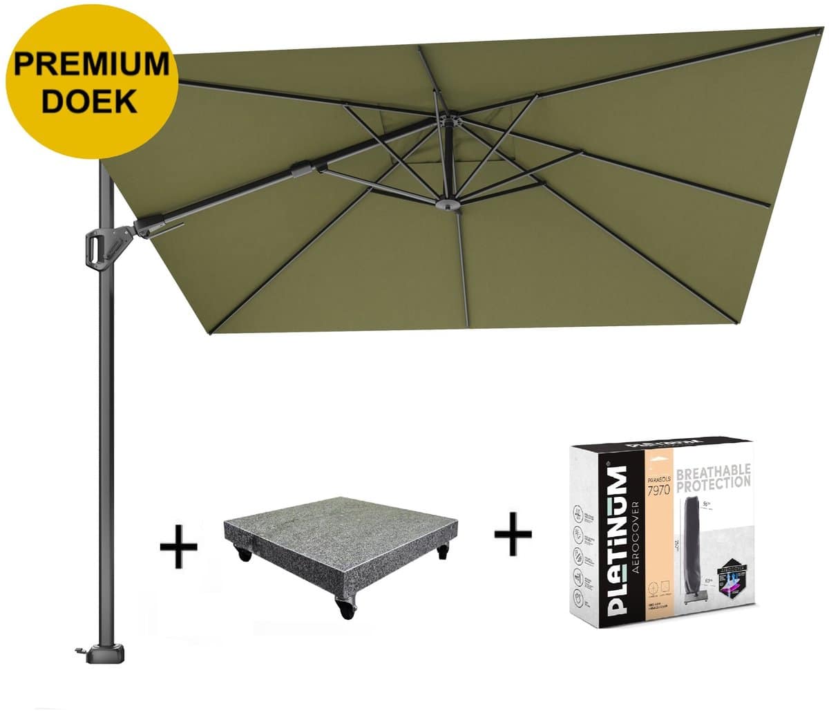 challenger t2 premium parasol 300×300 cm antraciet lush green met