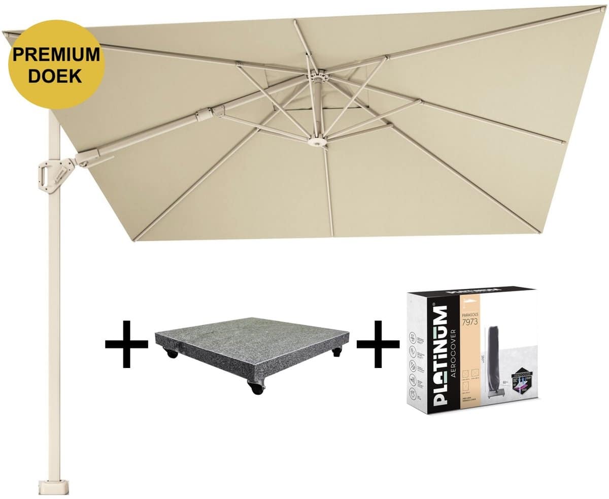 challenger t2 premium parasol 300×300 cm sandstone champagne met 90kg