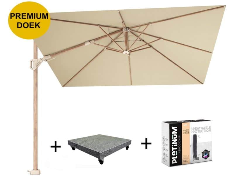 Challenger T2 premium parasol 300x300 cm teak champagne met 90