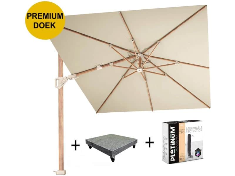 Challenger T2 premium parasol 350x260 cm teak champagne met 90KG