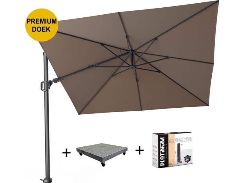 Challenger T2 premium zweefparasol 300x300 cm havanna met 90KG voet