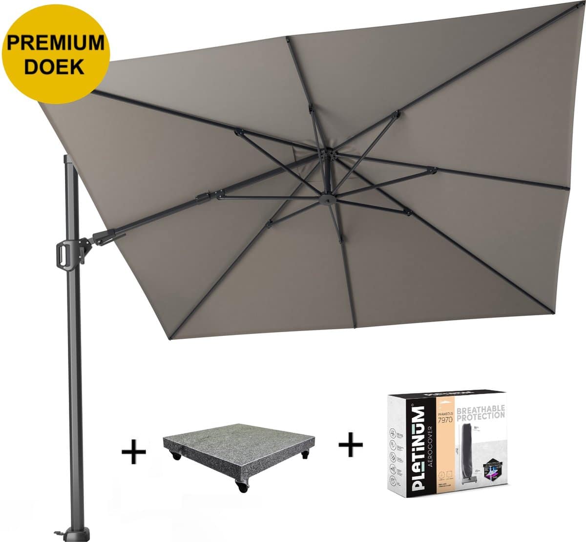 challenger t2 premium zweefparasol 300×300 cm manhattan met 90kg voet
