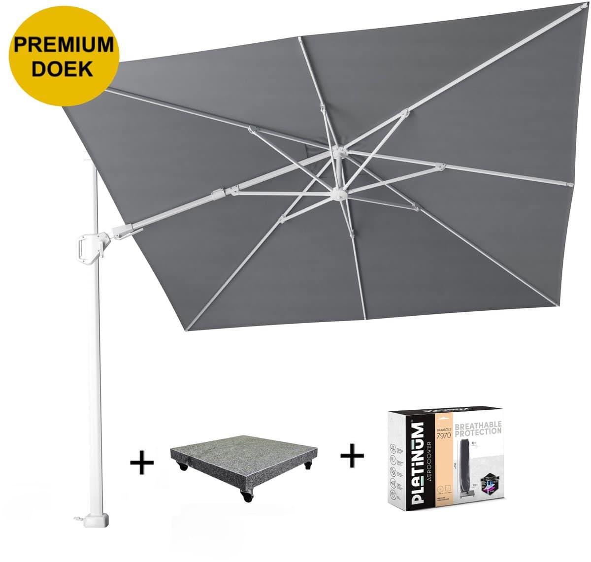challenger t2 premium zweefparasol 300×300 cm witte mast manhattan met