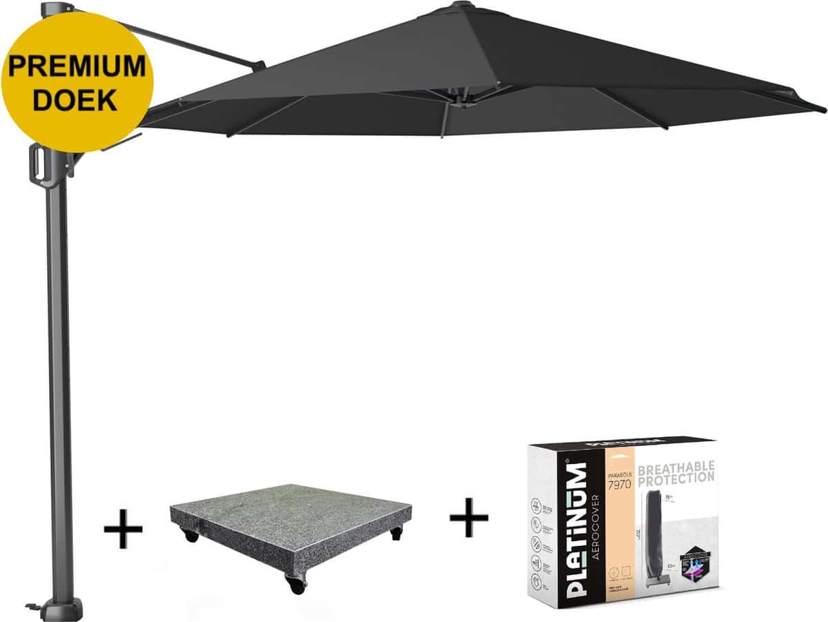 challenger t2 premium zweefparasol 350 cm rond faded black met