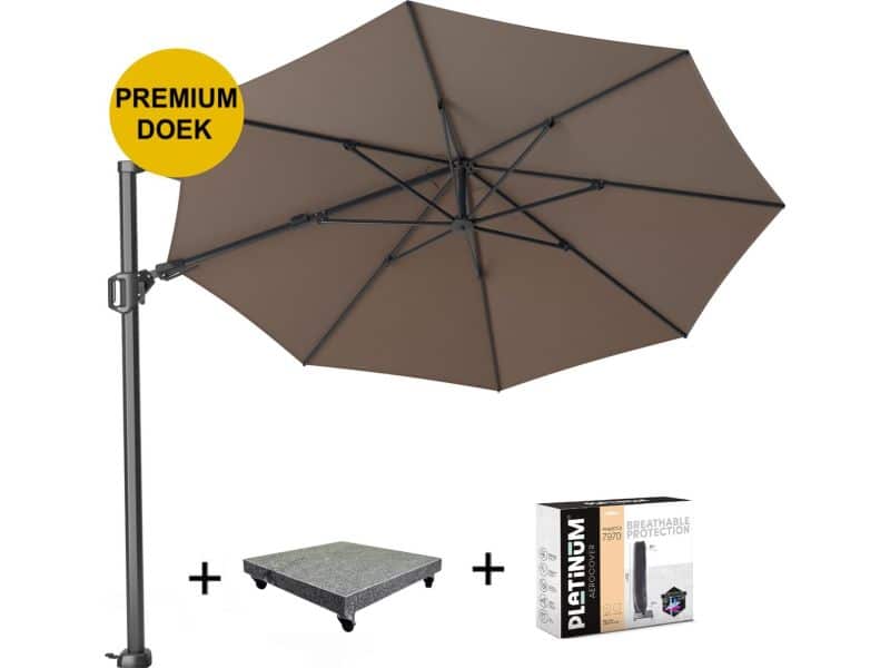 Challenger T2 premium zweefparasol 350 cm rond havanna met 90KG