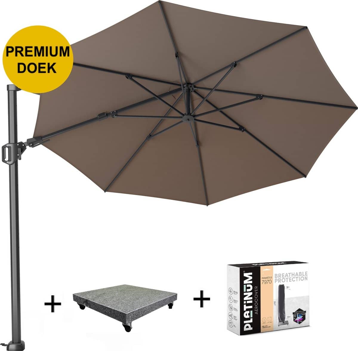 challenger t2 premium zweefparasol 350 cm rond havanna met 90kg