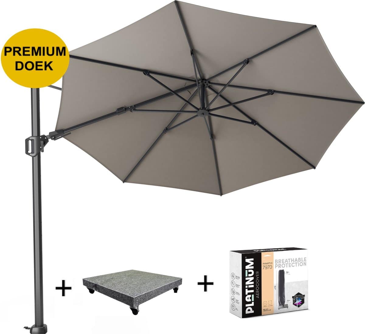 challenger t2 premium zweefparasol 350 cm rond manhattan met 90