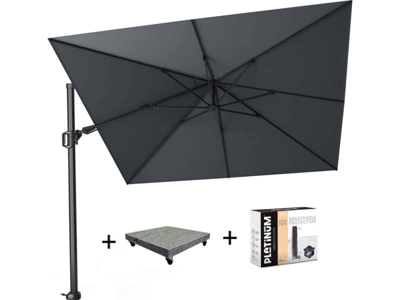 Challenger T2 zweefparasol 300x300 cm antraciet met 90KG voet en