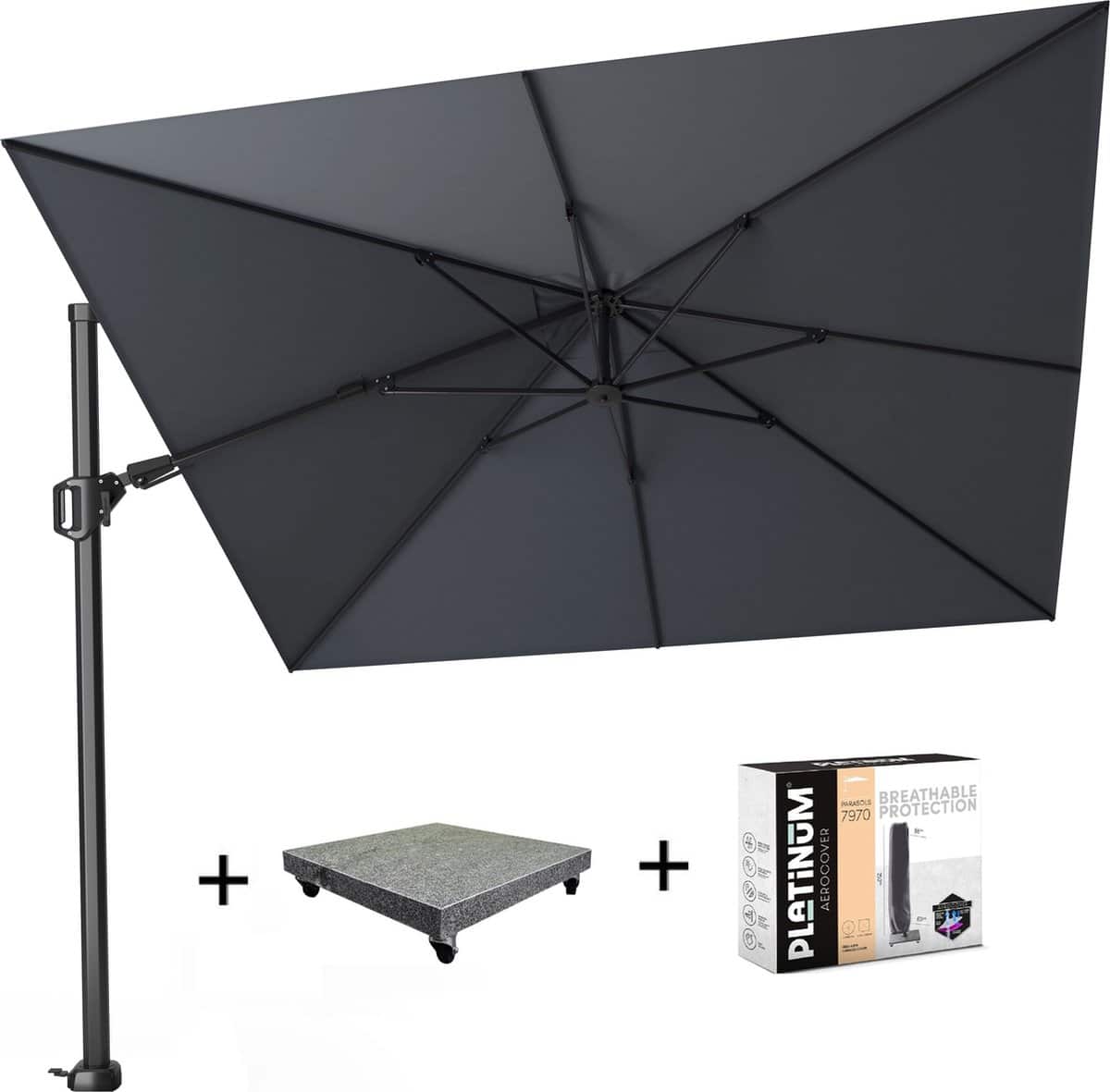challenger t2 zweefparasol 300×300 cm antraciet met 90kg voet en