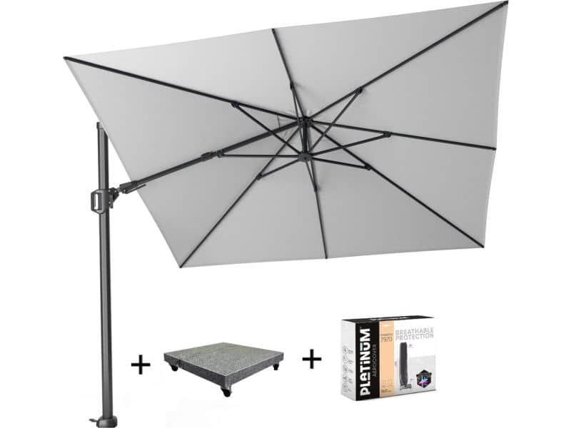 Challenger T2 zweefparasol 300x300 cm wit met 90KG voet en