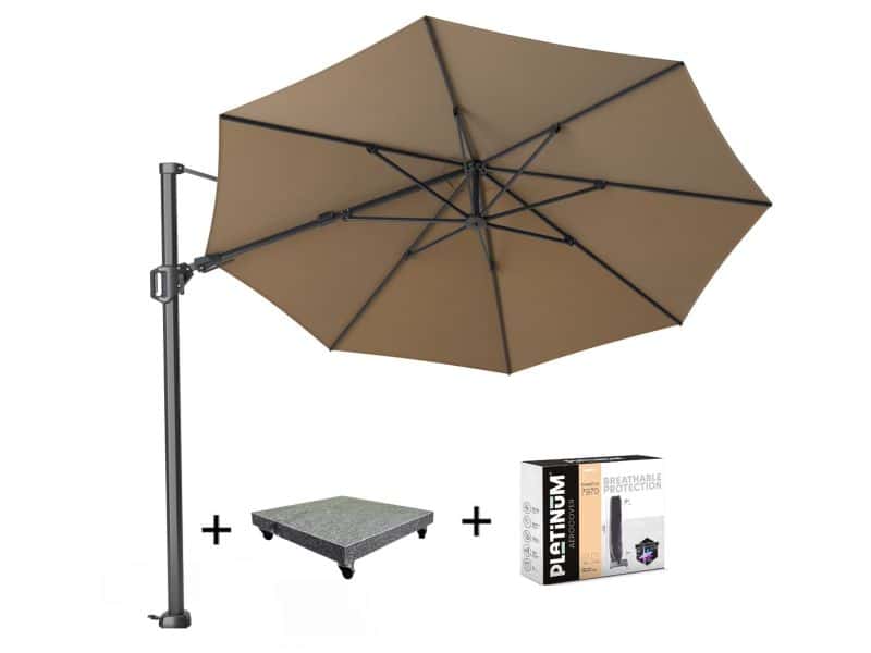 Challenger T2 zweefparasol 350 cm rond taupe met 90KG voet