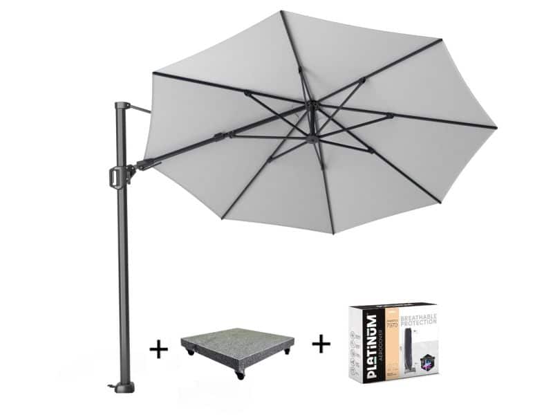 Challenger T2 zweefparasol 350 cm rond wit met 90KG voet