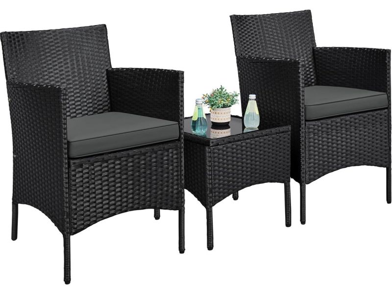 Comfortabele 3-delige Bistroset met Tafeltje en Kussens voor Balkon en