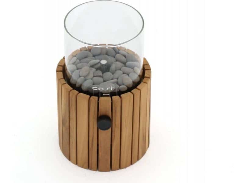 Cosiscoop Timber Round Gaslantaarn - Unieke sfeermaker - Voor binnen en buiten - Inclusief glas en kiezelstenen