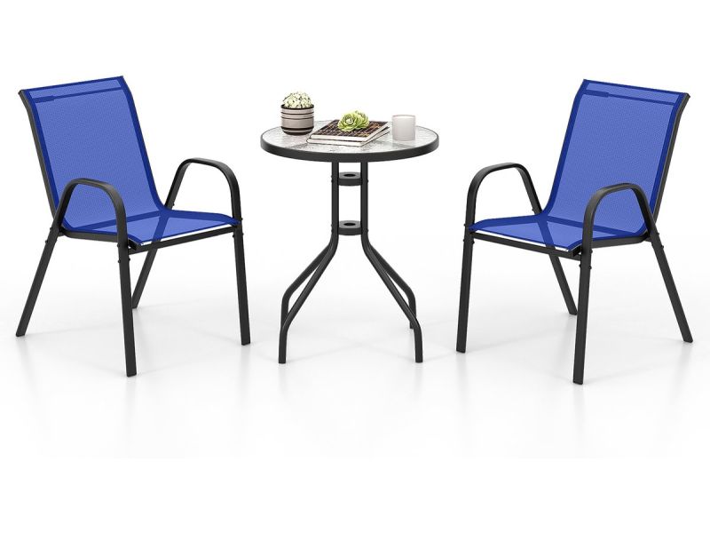 COSTWAY 3-delige balkonmeubelset, bistrotafel met 2 stapelbare stoelen