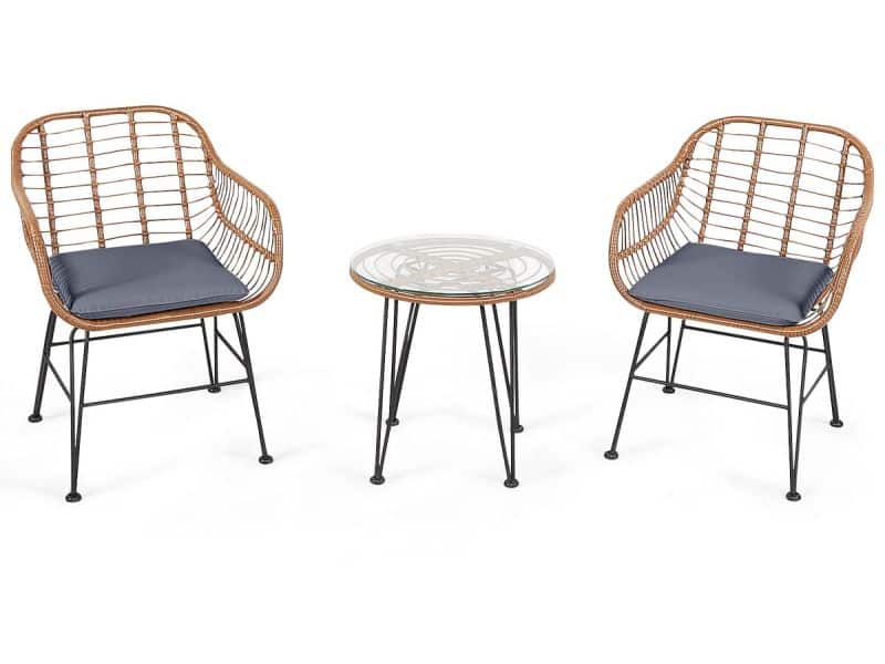 COSTWAY 3-delige bistroset 2 rotanstoelen & gehard glas bijzettafel &