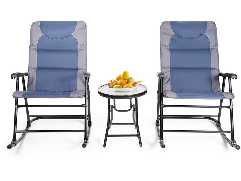 COSTWAY 3-delige schommelligstoel, ligstoelen met bijzettafel, tuinligstoel, bistroset