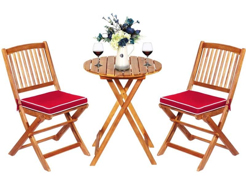 COSTWAY 3-delige terrasmeubelset, inklapbaar, met ronde tafel en 2 stoelen