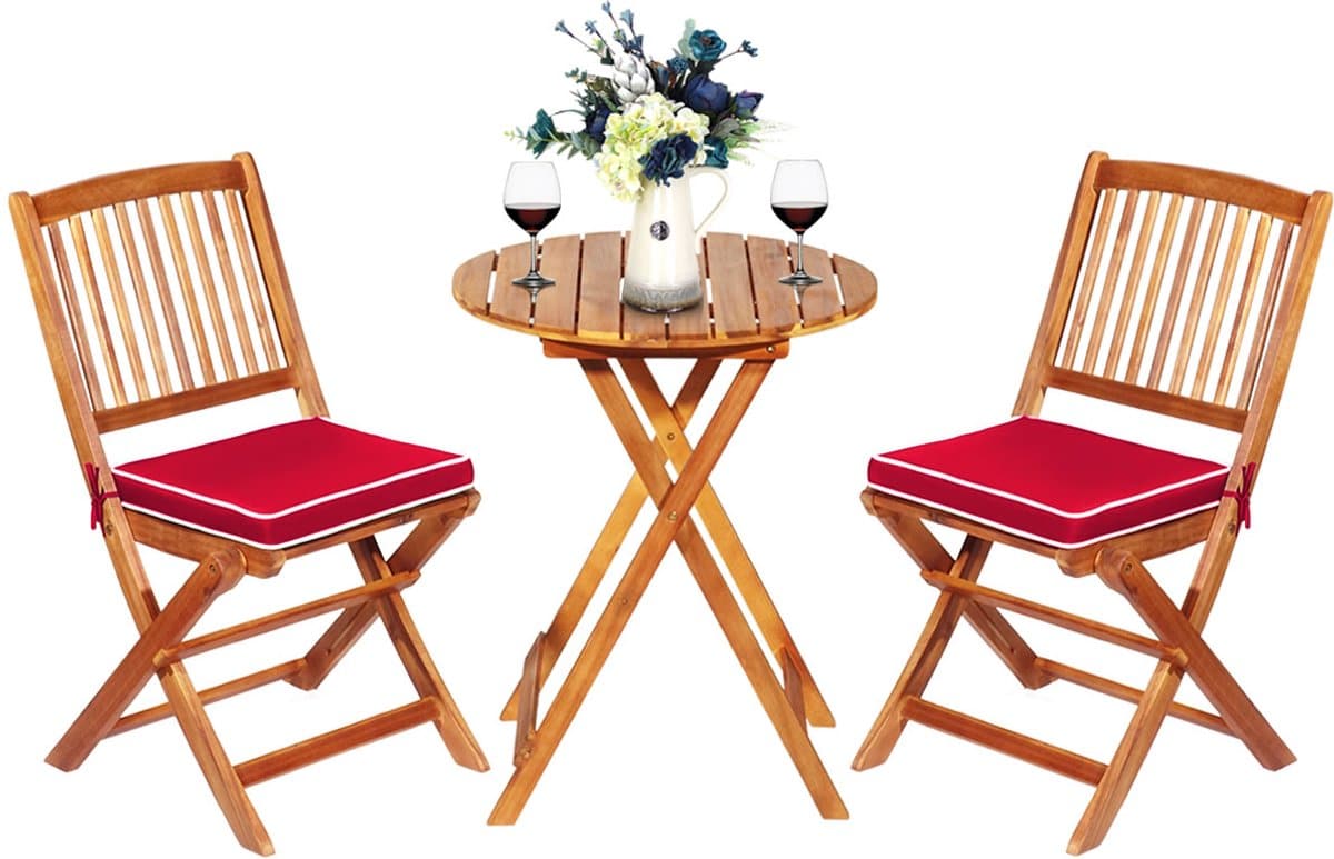 costway 3 delige terrasmeubelset, inklapbaar, met ronde tafel en 2 stoelen