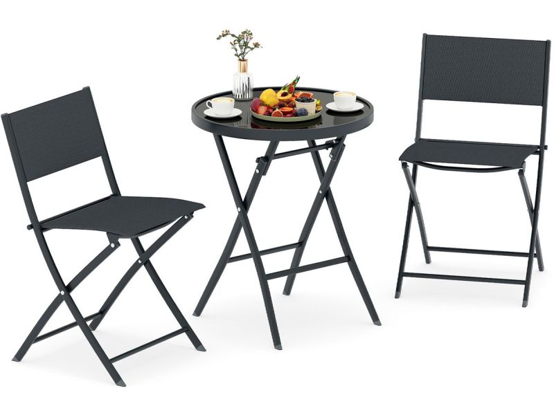 COSTWAY bistroset, bistrotafel met 2 stoelen, opvouwbare balkonset