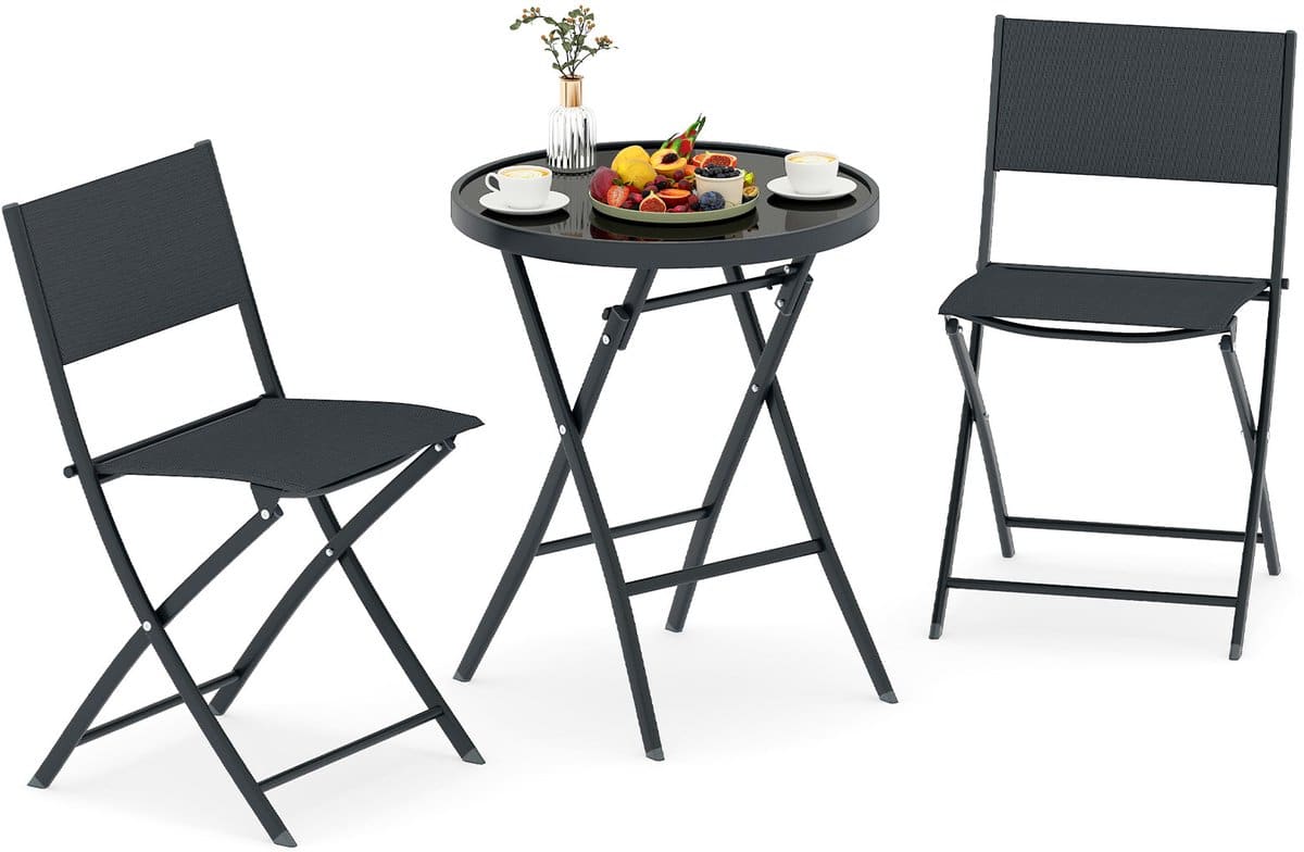 costway bistroset, bistrotafel met 2 stoelen, opvouwbare balkonset