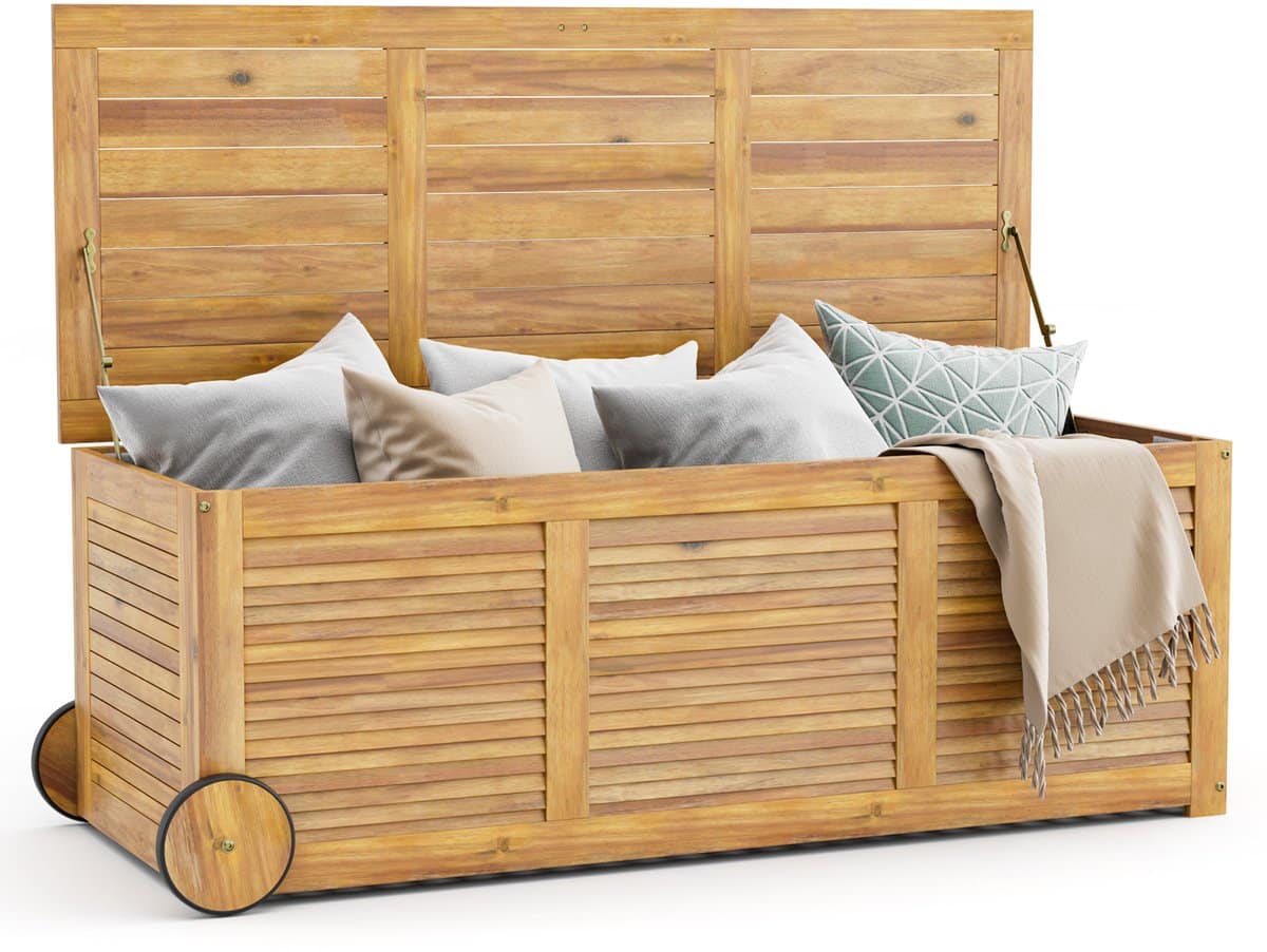 costway houten tuinbox, opbergdoos met wieltjes, opbergdoos met waterdichte 2