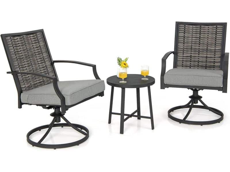 COSTWAY Rotan tuinmeubelset, balkonmeubelen incl. 2 stoelen met draaifunctie