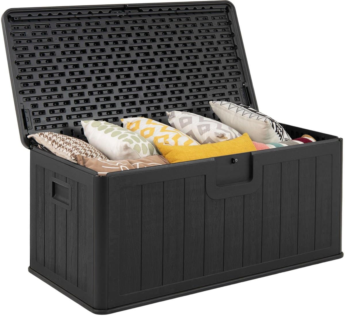 costway tuinbox, 378 liter, waterdicht, voor tuin met afsluitbaar deksel, opbergdoos voor kussens en tuingereedschap, kussenbox buiten voor terras, balkon, tuin (zwart)