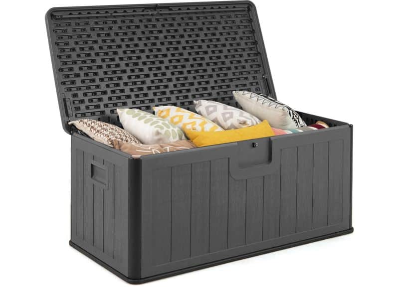 COSTWAY Tuinbox, 378 liter, waterdicht, voor tuin met afsluitbaar deksel, opbergdoos voor kussens en tuingereedschap, kussenbox outdoor, voor terras, balkon, tuin (grijs)