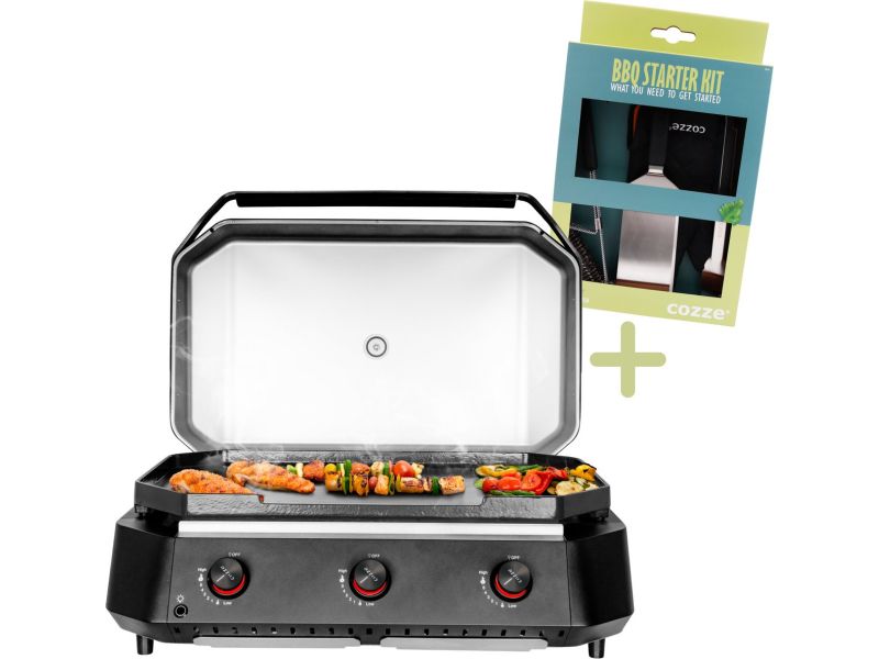 Cozze® G-800 Plancha Gasbakplaat met deksel en 3 gasbranders
