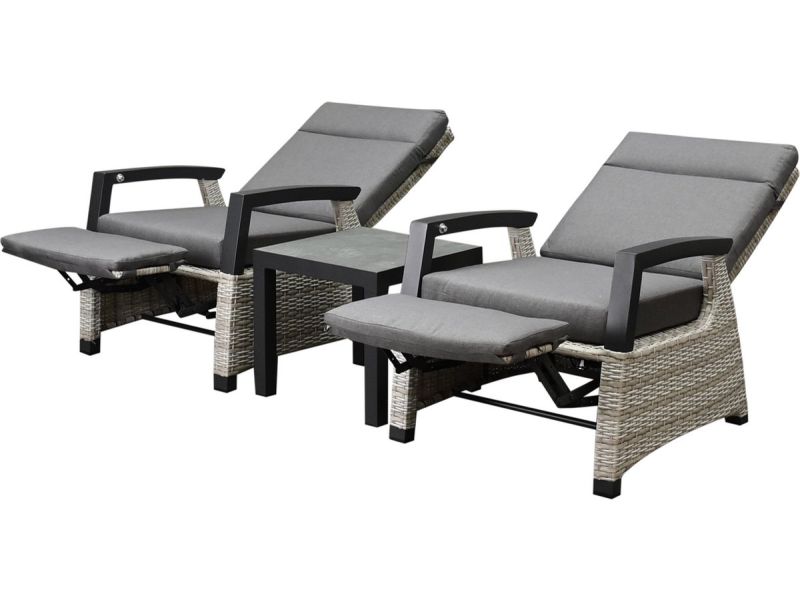 Dallas lounge balkonset 3 delig verstelbare rugleuning en voetenbank grijs