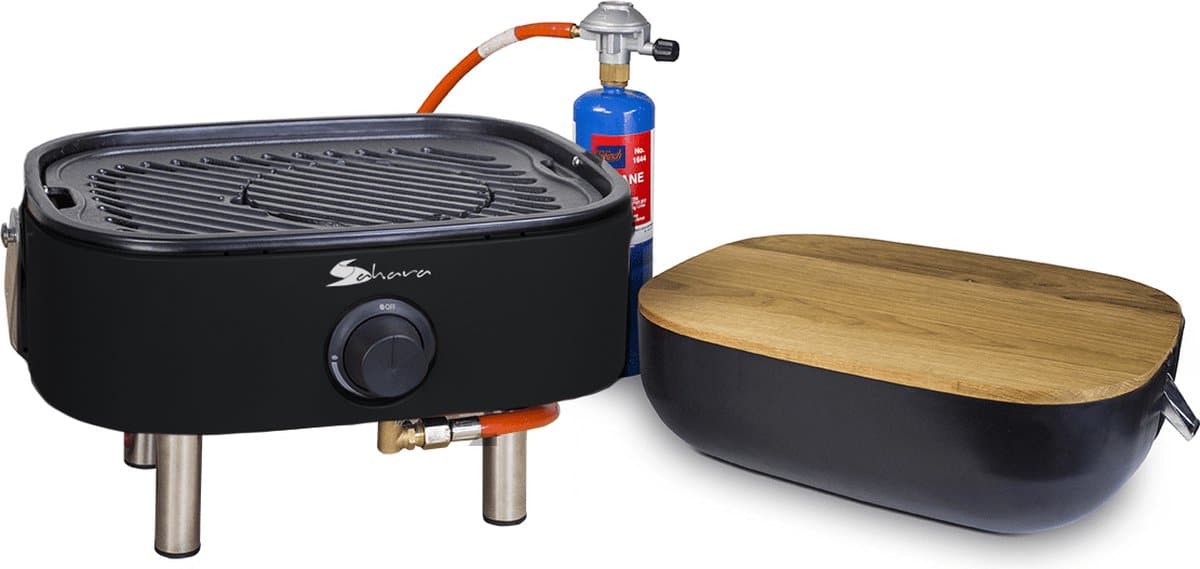 deluxe mini draagbare gas bbq zwart met propaanpatroon