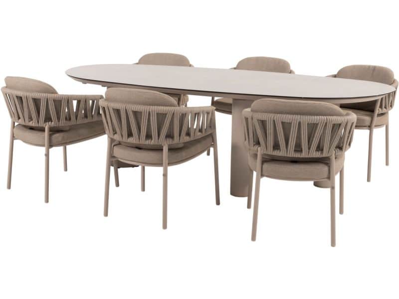 Denia Calma dining tuinset 240x105xH75 cm 7 delig keramiek latte