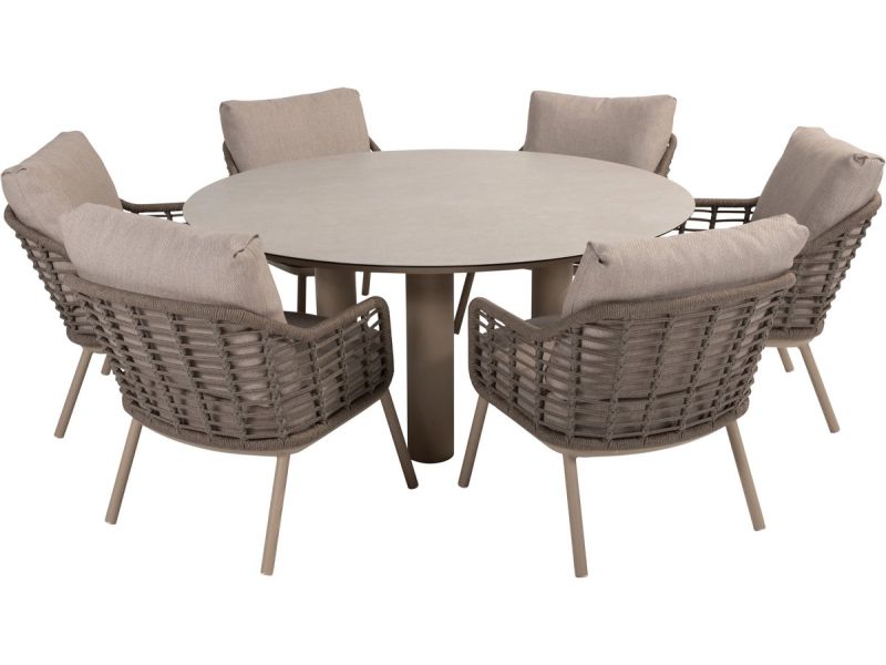 Donato Ø160 cm low dining met 6 Puglia stoelen