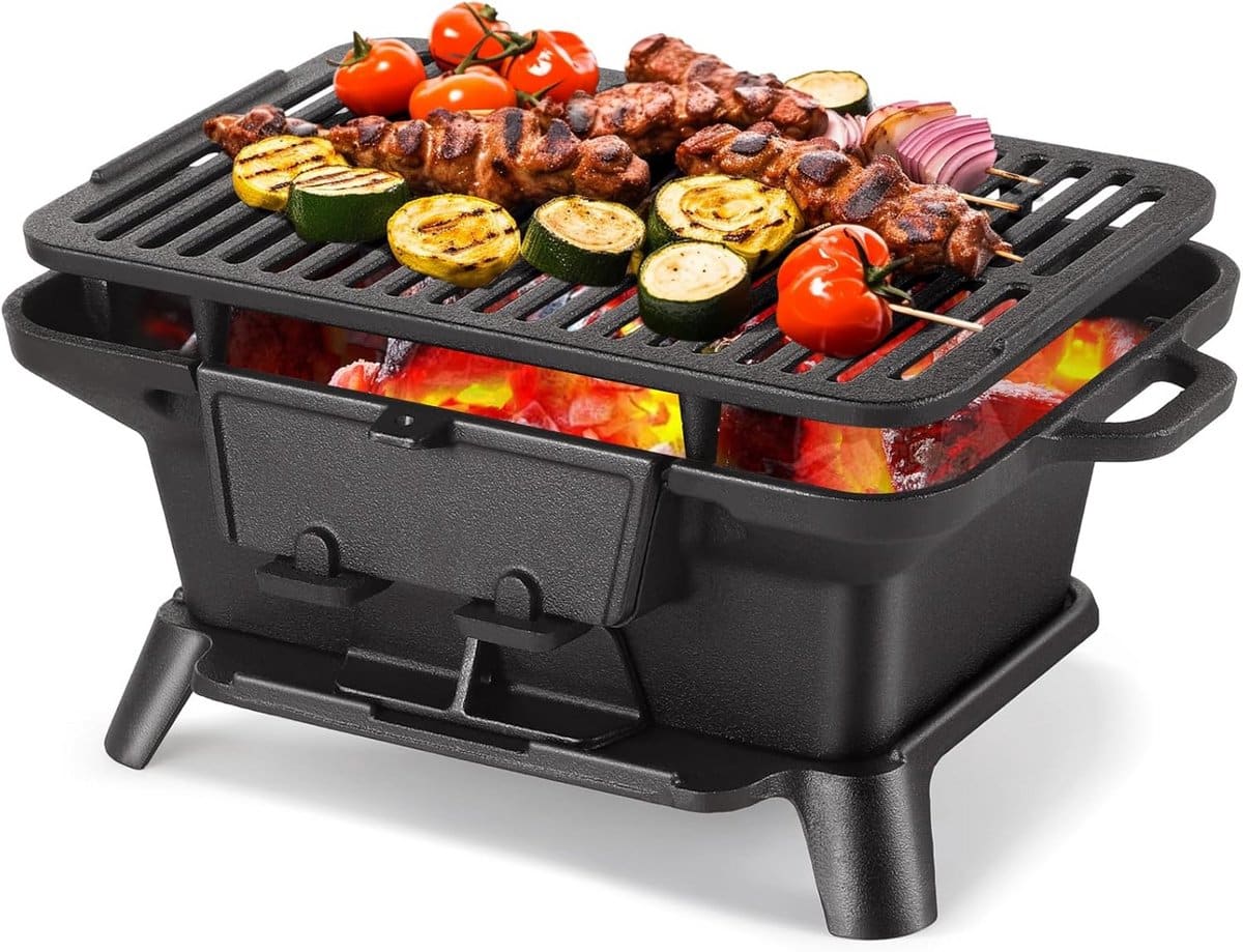 draagbare gietijzeren mini houtskool bbq voor camping en buiten