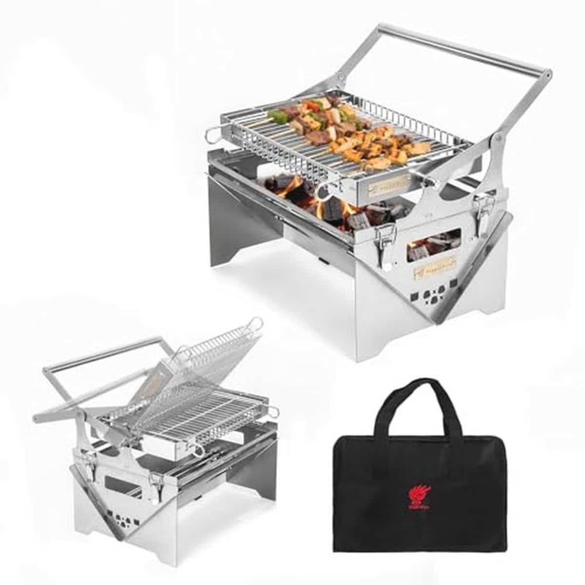 draagbare houtskool grill 360° roterende barbecue voor kamperen