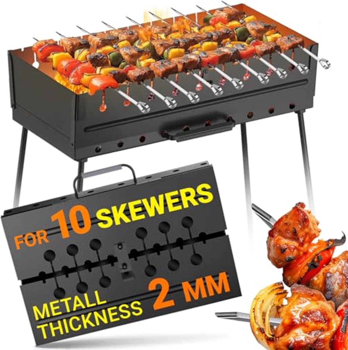 draagbare houtskoolgrill voor 10 spiesjes opvouwbare bbq voor outdoor