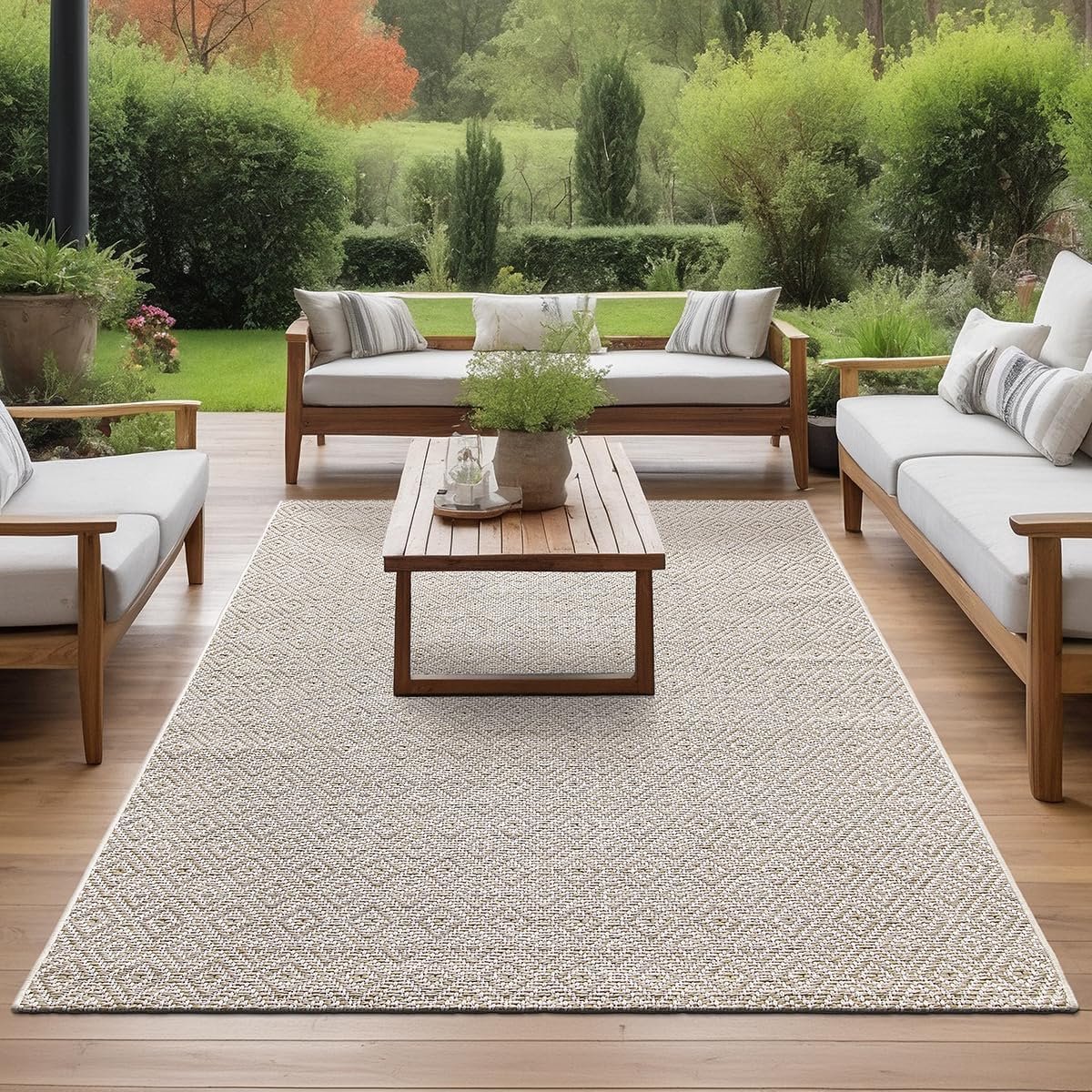 duurzaam buitenkleed met boho en vintage design voor balkon, terras en tuin weerbestendig en onderhoudsvriendelijk (140×200 cm)