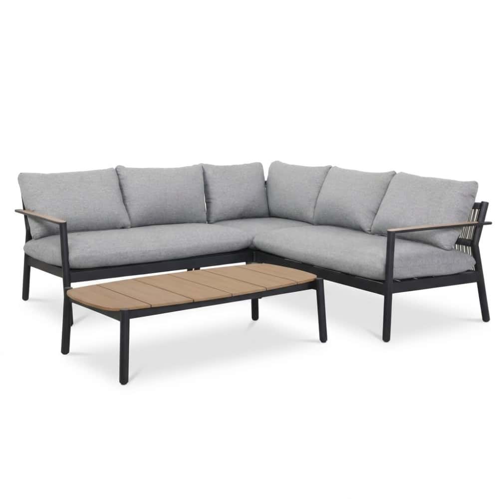 florence hoek loungeset 5 personen incl. tafel | aluminium + touw | antraciet | 4 delig 216x216cm