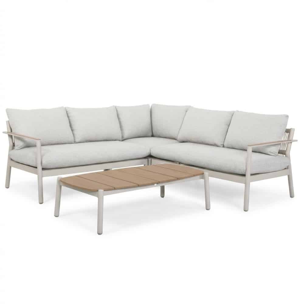 florence hoek loungeset 5 personen incl. tafel | aluminium + touw | beige | 4 delig 216x216cm