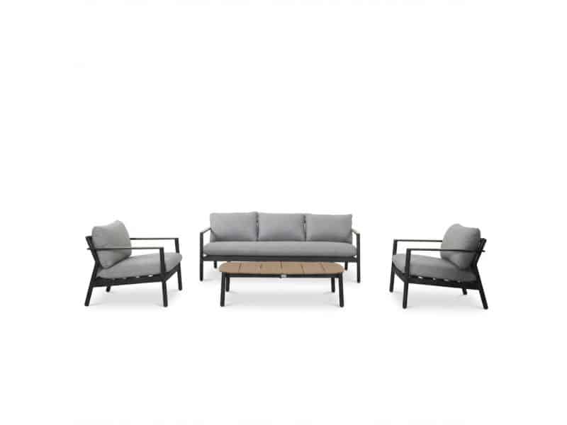 Florence stoel-bank loungeset 5 personen incl. tafel | aluminium + touw | antraciet | 4-delig
