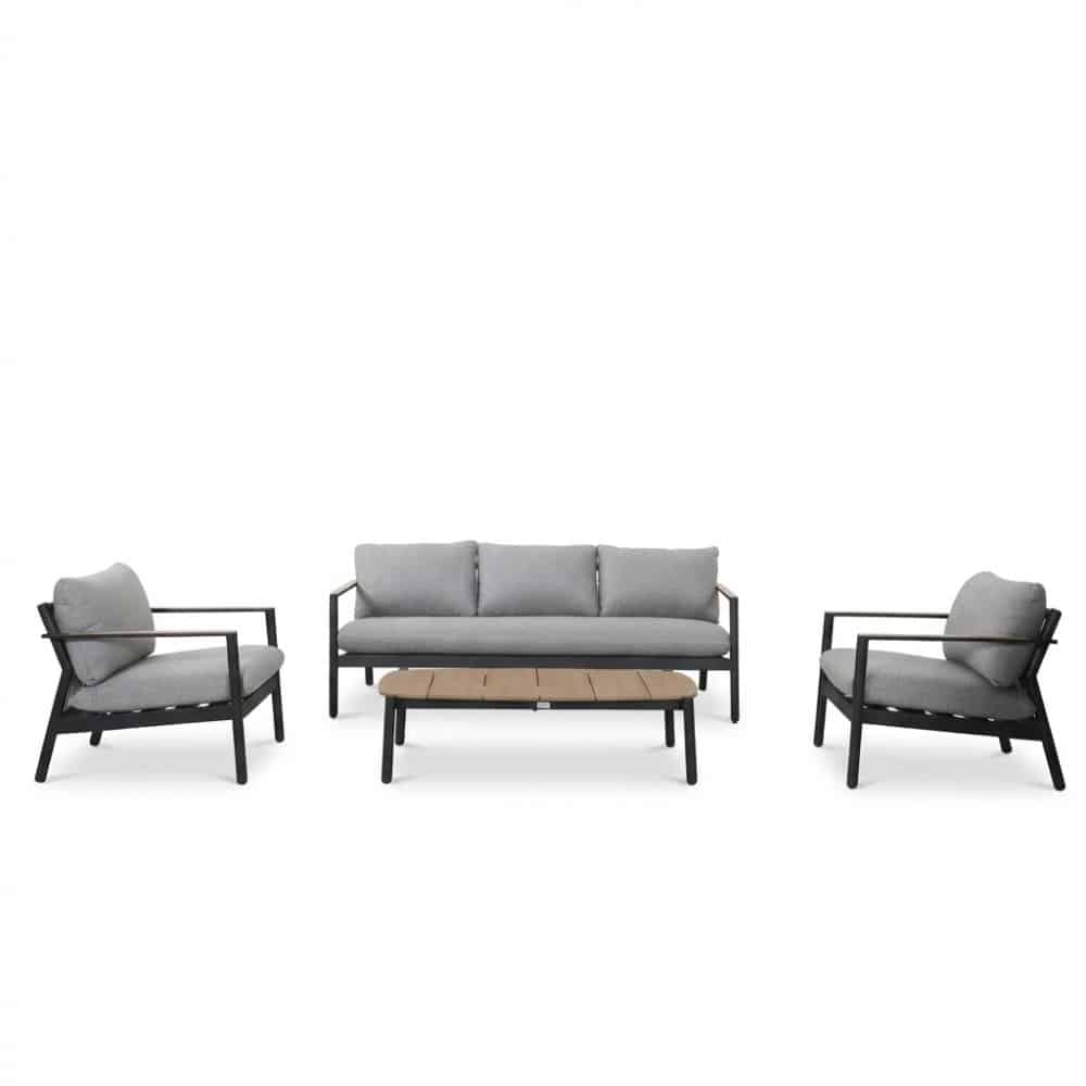 florence stoel bank loungeset 5 personen incl. tafel | aluminium + touw | antraciet | 4 delig