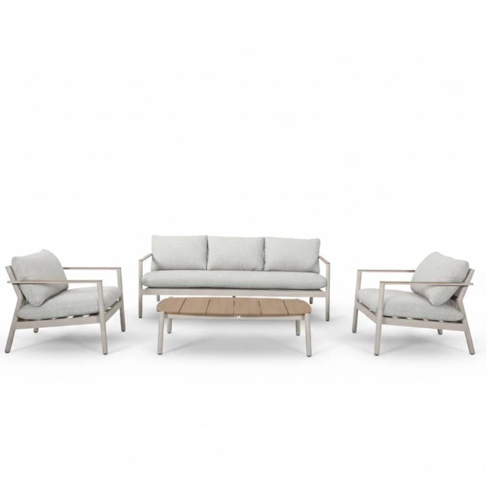 florence stoel bank loungeset 5 personen incl. tafel | aluminium + touw | beige | 4 delig