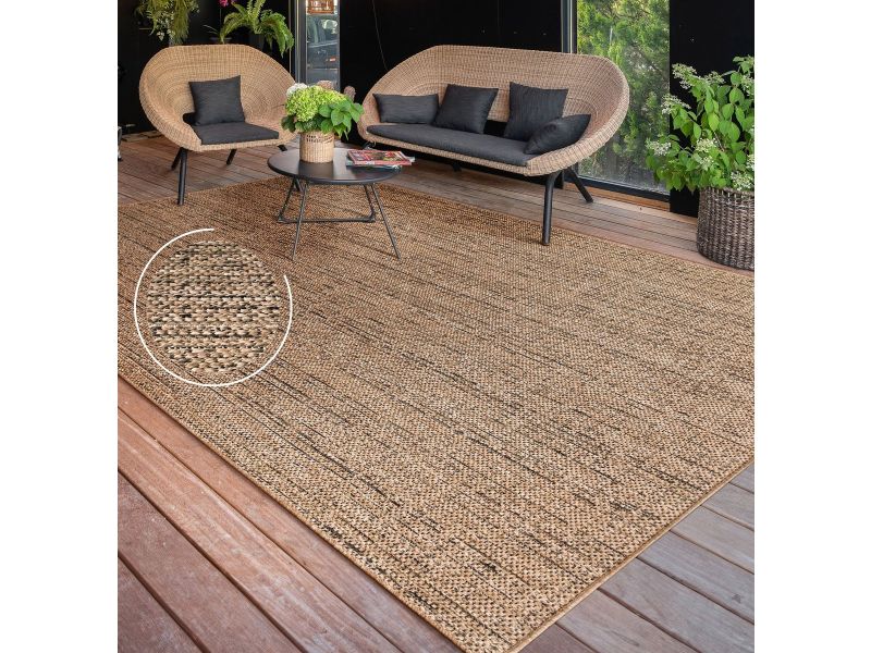 Flycarpets Aamber Jute Buitenkleed - Naturel / Zwart - Buitentapijt - Campingkleed - Vloerkleed buiten - Tuintapijt - 200x280 cm