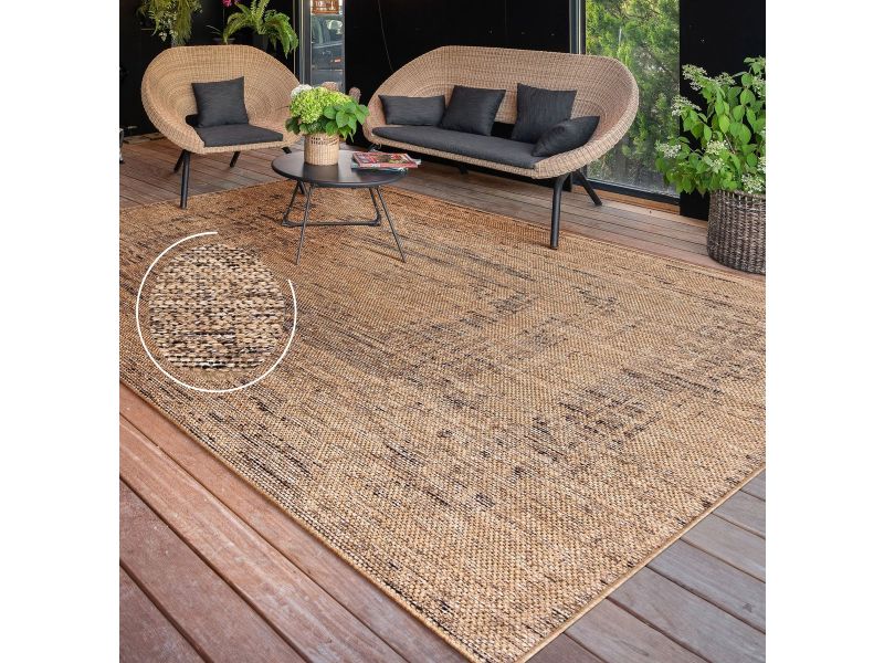 Flycarpets Aamber Jute Buitenkleed - Naturel / Zwart - Buitentapijt - Campingkleed - Vloerkleed buiten - Tuintapijt - 200x280 cm