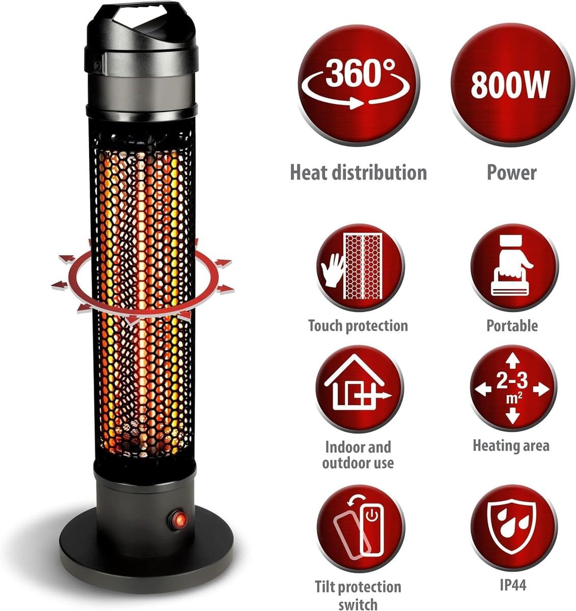 ganeey infrarood terrasverwarmer 800w vrijstaand & draagbaar