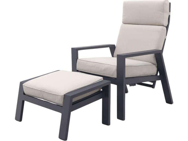 Garden Impressions Max loungestoel + voetenbank - Carbon black/Sand