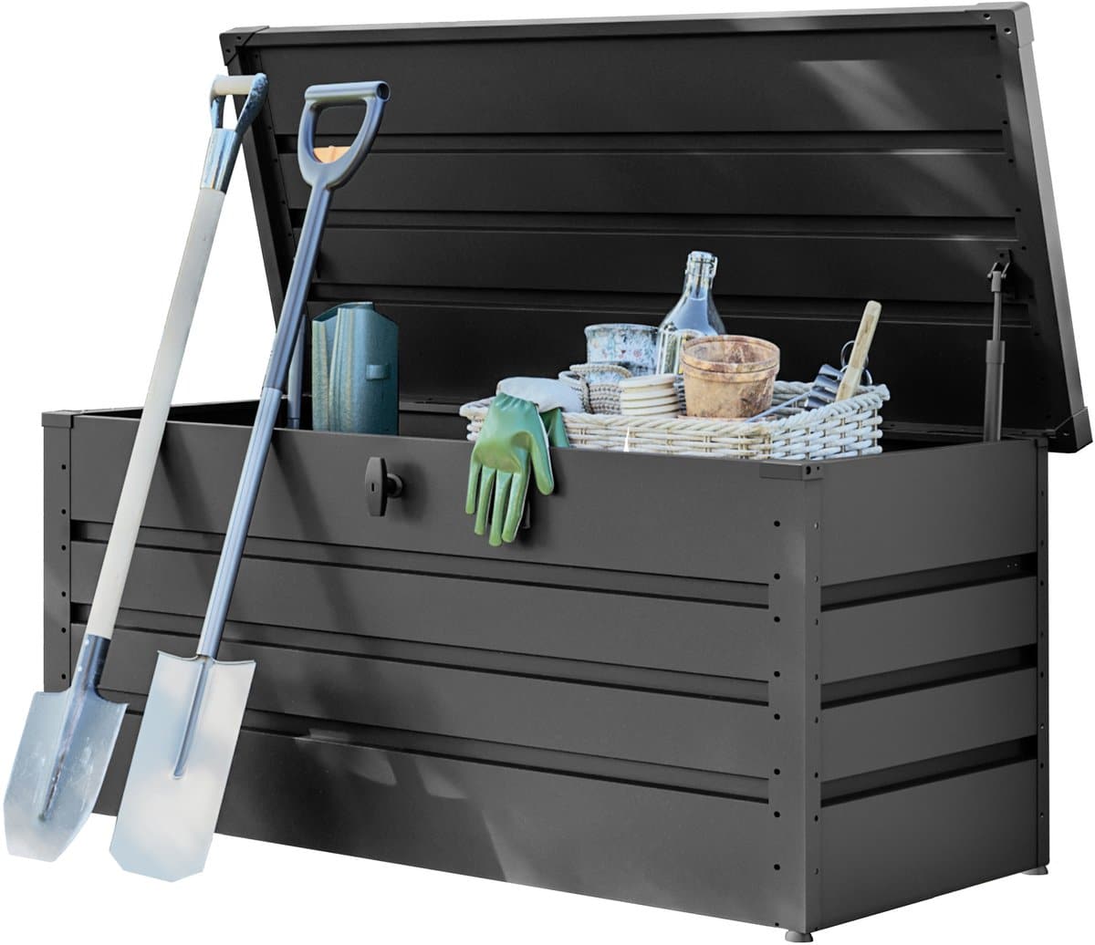 gfp primeyard tuinbox 152x69x61 cm tuinkist kussenbox opberg kist metaal antraciet waterdicht